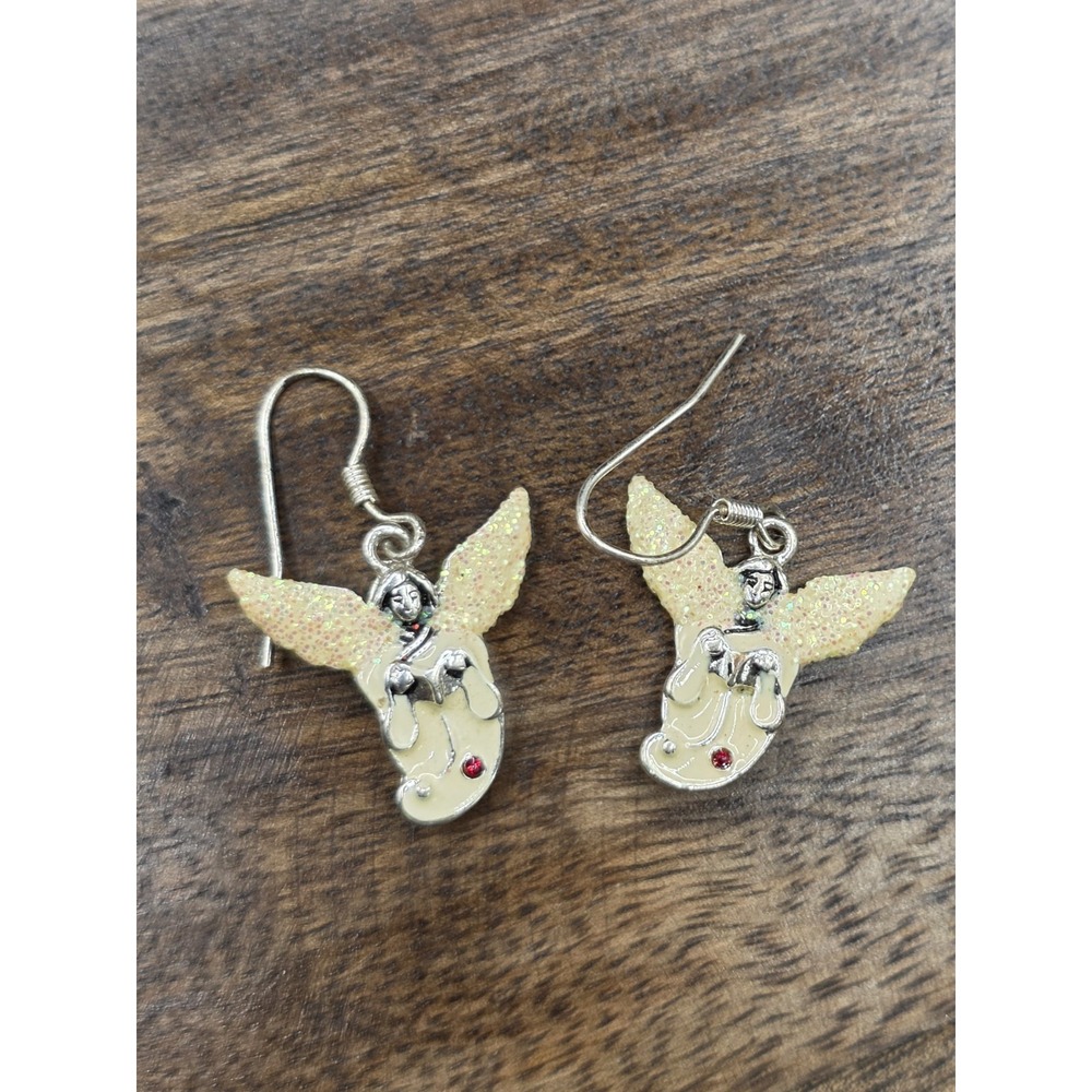 Singing Angel Dangle Earrings In Gold Wing Glitter Choir Songbook